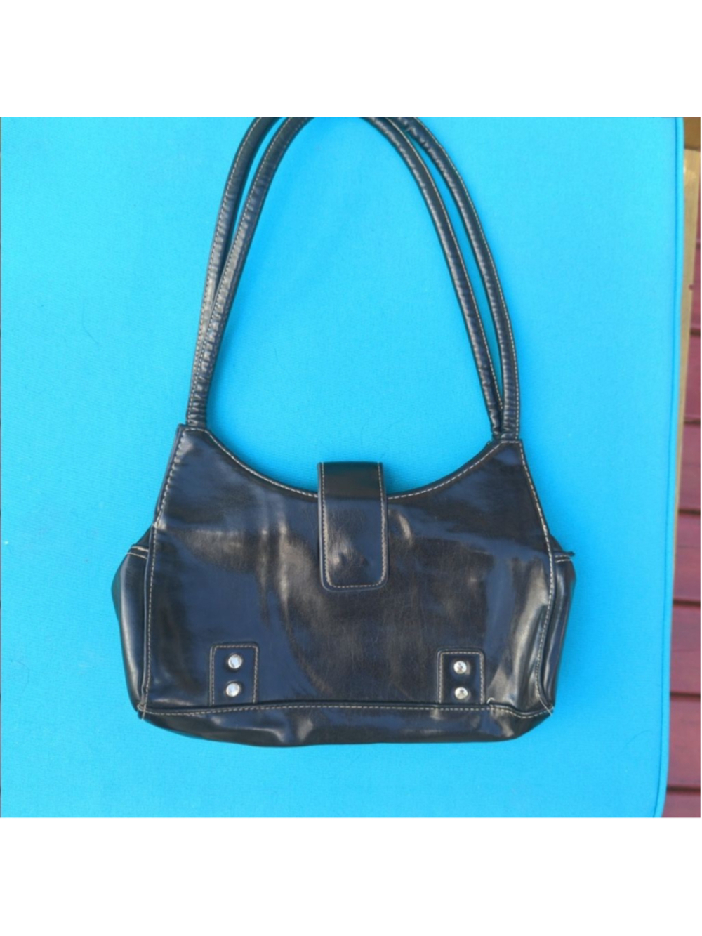 Vintage Y2K Fiorelli Black Faux Leather Underarm Shoulder Bag - Contrast Stitch - Picture 4 of 14